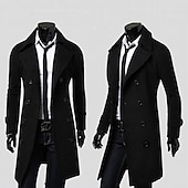 billiga Trenchcoat för män-Vinterkappa Rock Peacoat Trenchcoat Företag Ledigt Höst Vinter 95% polyester 5% bomull Ytterkläder Kläder Hakslag