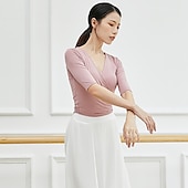 billige Ballettdrakt-pustende ballett topp ruching bandasje solid kvinners trening ytelse halv ermet modal