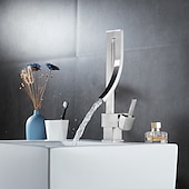 cheap Classical-Waterfall Bathroom Sink Mixer Faucet, 360 Rotating Basin Vessel Tap Single Handle Irregular Creative Design Brushed Nickel/Chrome/Matte Black/Golden Sink Tap with Hot and Cold Water Hose