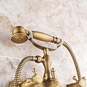 cheap Shower Faucets-Shower Faucet Set Brass with Bathtub Spout Shower System, 2 Knob Handle Telephone Style Heldhand Showerhand 1.5m Hose Wall Mounted Tap