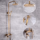 economico Rubinetti doccia-set di rubinetti per sistema doccia 8 &quot;soffione dorato, kit combinato stile vintage a pioggia con doccetta a mano a parete, montaggio esterno in ottone antico country rubinetteria per vasca da bagno con valvola in ceramica