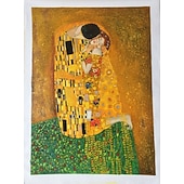 cheap Famous Paintings-Christmas World Famous Painting Series 100% Hand Painted Gustav Klimt's kiss Abstract Oil Painting on Canvas Wall Pictures For Living Room Home Decor Gift