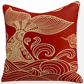 baratos Capa de almofada de férias-Capa de almofada de ouro vermelho estilo chinês 4 peças capa de almofada quadrada macia fronha de linho falso fronha para sofá quarto 45 x 45 cm (18 x 18 polegadas) mashine de qualidade superior