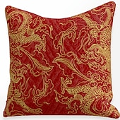 baratos Capa de almofada de férias-Capa de almofada de ouro vermelho estilo chinês 4 peças capa de almofada quadrada macia fronha de linho falso fronha para sofá quarto 45 x 45 cm (18 x 18 polegadas) mashine de qualidade superior