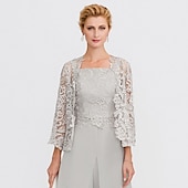 cheap Mother&#039;s Wraps-Mother&#039;s Wraps Bolero Coats / Jackets Elegant 3/4 Length Sleeve Floral Lace Wedding Guest Wraps With Lace For Fall Wedding Event Formal Party Spring &amp; Summer Only Wraps dress to impress 2025