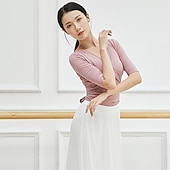 billige Ballettdrakt-pustende ballett topp ruching bandasje solid kvinners trening ytelse halv ermet modal