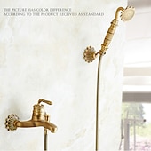 cheap Bathtub Faucets-Bathtub Faucet - Retro Antique Brass Wall Installation Ceramic Valve Bath Shower Mixer Taps / Country / Single Handle / Yes / Rain Shower / Handshower Included