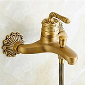 cheap Bathtub Faucets-Bathtub Faucet - Retro Antique Brass Wall Installation Ceramic Valve Bath Shower Mixer Taps / Country / Single Handle / Yes / Rain Shower / Handshower Included