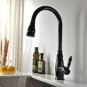 preiswerte Mit ausziehbarer Brause-Küchenspülen-Mischbatterie mit ausziehbarem Sprüher, Hochlichtbogen-Messing, Silber / Kaffee, Einhand-Einloch, ölgeriebene Bronze, herunterziehbare hohe Küchenarmaturen mit Warm- und Kaltwasserschlauch