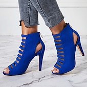 abordables Bottines-sandales à talons hauts à lanières bleues pour femmes - talons aiguilles à bout ouvert pour les fêtes et les occasions spéciales