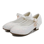 cheap Kids&#039; Princess Shoes-Girls&#039; Glitter Mary Jane Shoes - Sparkly Low Heel Dress Shoes with Strap and Charm for Parties and Special Occasions