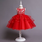 preiswerte Kleider für die Blumenmädchen-kinderkleidung Mädchen Blumenmädchen Kleid Kleid Pailletten Ärmellos Leistung Hochzeit Party Gitter Patchwork Süß Baumwolle Knielang Tüll-Kleid Sommer Frühling Herbst 4-12 Jahre Rosa Rote Blau