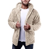 preiswerte Herrenjacken &amp; Herrenmäntel-Herren Wintermantel Fleecejacke Teddy-Mantel Casual Täglich warm halten Mit Kapuze Herbst Winter Feste Farbe Aprikose Schwarz Marineblau Grün Kaffee Jacken