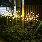 billige Landskapslys-solar fyrverkeri sti lys utendørs 2x 1x led stake lys for gangvei hage bakgård landskap dekorasjon 120leds fe julelys for hage gate gård plen nyttårsfest ip65 vanntett
