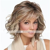 abordables perruque plus âgée-perruques blondes pour femmes perruque synthétique bouclée avec une frange perruque courte cheveux synthétiques brun clair design à la mode pour femmes classique cool brun clair