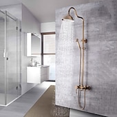 cheap Shower Faucets-Shower Faucet,Shower System Set - Handshower Included pullout Waterfall Vintage Style / Country Antique Brass Mount Outside Ceramic Valve Bath Shower Mixer Taps