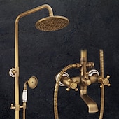 preiswerte Duscharmaturen-Duscharmatur, Duschsystem-Set – Handbrause inklusive ausziehbarem Wasserfall im Vintage-Stil / Country Antik-Messing-Halterung außen Keramikventil Wannendusche Mischbatterien