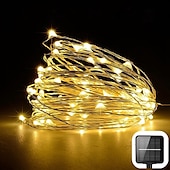 olcso Napelemes-kültéri napfény fény napenergia led tündér húr lámpák 10m 20m ip65 ünnepi fények 100leds 200leds karácsonyi újévi koszorú dekoráció meleg fehér világítás led napkert fény