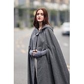 billiga Vinterjackor-Dam Kappa Mantel / kappor Karnival Fest Halloween Höst Vinter Lång Täcka Lös passning Vindtät Stylish Vintagestil Elegant och modernt Jacka Ärmlös Ensfärgat Ren färg Multi lager Svart Blå Grön