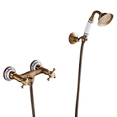 economico Rubinetti doccia-set rubinetto doccia - doccetta inclusa stile vintage estraibile / ottone antico country montaggio esterno rubinetti miscelatore doccia vasca da bagno in ceramica / due maniglie un foro