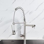 economico Rubinetti per lavello-Rubinetto da cucina, doccetta estraibile montata sul ponte in ottone cromato Rubinetti da cucina contemporanei con interruttore caldo e freddo