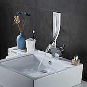 cheap Classical-Waterfall Bathroom Sink Mixer Faucet, 360 Rotating Basin Vessel Tap Single Handle Irregular Creative Design Brushed Nickel/Chrome/Matte Black/Golden Sink Tap with Hot and Cold Water Hose