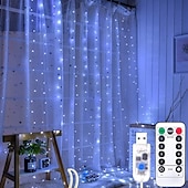 olcso USB-tápellátás-ablak függöny zsinór lámpák 300 led csillogó csillag 3m x 3m függő tündérfények esküvői dekoráció 8 világítási mód hálószobához esküvői partihoz otthoni kert fali dekoráció usb tápellátás ir