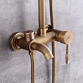 cheap Shower Faucets-Shower Faucet,Shower System Set - Handshower Included pullout Waterfall Vintage Style / Country Antique Brass Mount Outside Ceramic Valve Bath Shower Mixer Taps