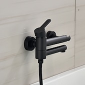 economico Rubinetti per vasca da bagno-Rubinetto per vasca da bagno a parete nero, rubinetto per bagno a 3 ugelli vasca da bagno miscelatore per vasca romana miscelatore in ottone con 2 spruzzatori spruzzatore per bidet