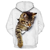 abordables Estampado animal-Hombre Graphic Caricatura Gato Sudadera Sudaderas Activo Estilo lindo Manga Larga Con Capucha Diario Azul vaquero Negro Bolsillo delantero Diseñador