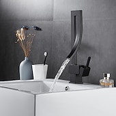 cheap Classical-Waterfall Bathroom Sink Mixer Faucet, 360 Rotating Basin Vessel Tap Single Handle Irregular Creative Design Brushed Nickel/Chrome/Matte Black/Golden Sink Tap with Hot and Cold Water Hose