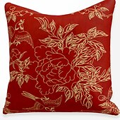 baratos Capa de almofada de férias-Capa de almofada de ouro vermelho estilo chinês 4 peças capa de almofada quadrada macia fronha de linho falso fronha para sofá quarto 45 x 45 cm (18 x 18 polegadas) mashine de qualidade superior