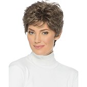 cheap Older Wigs-Synthetic Wig Wavy Short Brown Wigs Pixie Cut Wigs