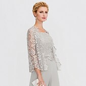 cheap Mother&#039;s Wraps-Mother&#039;s Wraps Bolero Coats / Jackets Elegant 3/4 Length Sleeve Floral Lace Wedding Guest Wraps With Lace For Fall Wedding Event Formal Party Spring &amp; Summer Only Wraps dress to impress 2025