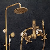 cheap Shower Faucets-Shower Faucet,Shower System/Rainfall Shower Head System Set Handshower Included pullout Rainfall Shower Vintage Style/Country Brass Mount Outside Ceramic Valve Bath Shower Mixer Taps