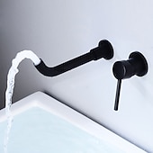 cheap Wall Mount-Bathroom Sink Mixer Faucet Wall Mounted, 2 Holes Single Handle Wash Basin Sink Mixer Brass Taps Rough in Valve with Cold Hot Water Hose, Aged Bronze/Black Satin Nickel/Bright Chrome