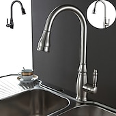 preiswerte Mit ausziehbarer Brause-Küchenspülen-Mischbatterie mit ausziehbarem Sprüher, Hochlichtbogen-Messing, Silber / Kaffee, Einhand-Einloch, ölgeriebene Bronze, herunterziehbare hohe Küchenarmaturen mit Warm- und Kaltwasserschlauch