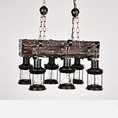 ieftine Lumini pandantive-55cm led lung retro bandă candelabru din lemn cu sticlă umbră funie 6 capete pandantiv lumini albe calde corp de iluminat decorativ retro rustic antic plafon ac110v ac220v