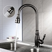 preiswerte Mit ausziehbarer Brause-Küchenspülen-Mischbatterie mit ausziehbarem Sprüher, Hochlichtbogen-Messing, Silber / Kaffee, Einhand-Einloch, ölgeriebene Bronze, herunterziehbare hohe Küchenarmaturen mit Warm- und Kaltwasserschlauch