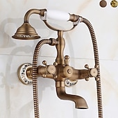 abordables Grifería para bañera-mezclador de agua fría/caliente con patas de garra acabado en cobre antiguo montado en la pared con grifo de ducha de mano 2 manijas cruzadas con caño de bañera estilo vintage