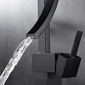 cheap Classical-Waterfall Bathroom Sink Mixer Faucet, 360 Rotating Basin Vessel Tap Single Handle Irregular Creative Design Brushed Nickel/Chrome/Matte Black/Golden Sink Tap with Hot and Cold Water Hose