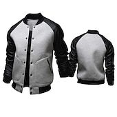 preiswerte Herrenjacken &amp; Herrenmäntel-Herren Bomberjacke übergangsjacke Collegejacke Training Urlaub Lederärmel Frühling Herbst Einfarbig Basic Regulär Schwarz Weiß Hellgrau Dunkelgray Jacken