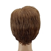 economico Parrucche uomo-Parrucche sintetiche Parrucchini Liscio Taglio corto spettinato Parrucca Corto Marrone chiaro Capelli sintetici 8 pollice Per uomo Resistente al calore Marrone hairjoy