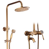 billiga Duschkranar-duschkran, duschsystemset handdusch ingår utdragbar vattenfall vintagestil/country mässingsfäste utanför keramisk ventil badkar duschblandare