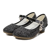 cheap Kids&#039; Princess Shoes-Girls&#039; Glitter Mary Jane Shoes - Sparkly Low Heel Dress Shoes with Strap and Charm for Parties and Special Occasions