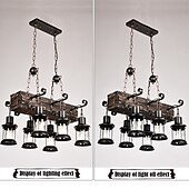 ieftine Lumini pandantive-55cm led lung retro bandă candelabru din lemn cu sticlă umbră funie 6 capete pandantiv lumini albe calde corp de iluminat decorativ retro rustic antic plafon ac110v ac220v