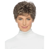 cheap Older Wigs-Synthetic Wig Wavy Short Brown Wigs Pixie Cut Wigs