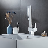 cheap Classical-Waterfall Bathroom Sink Mixer Faucet, 360 Rotating Basin Vessel Tap Single Handle Irregular Creative Design Brushed Nickel/Chrome/Matte Black/Golden Sink Tap with Hot and Cold Water Hose