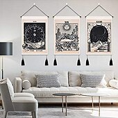 preiswerte Makrame -Wandhänge und gewebter Wandteppich-Boho-Packung mit 3 Tarot Weissagung gewebte böhmische Wandteppiche Kunstdekor Decke Vorhang zum Aufhängen Zuhause Schlafzimmer Wohnzimmer Dekoration nordische Baumwolle Leinen Quaste Mond Sterne