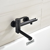 economico Rubinetti per vasca da bagno-Rubinetto per vasca da bagno a parete nero, rubinetto per bagno a 3 ugelli vasca da bagno miscelatore per vasca romana miscelatore in ottone con 2 spruzzatori spruzzatore per bidet